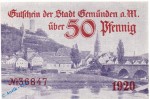 Notgeld Gemünden , 50 Pfennig Schein violet in kfr. o. Verfallszeit , Tieste 2170.05.40 , Bayern Verkehrsausgabe