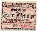 Notgeld Gemeinde Borkum 0845.05.06 , 10 Pfennig Schein in kfr. von 1918 , Niedersachsen Verkehrsausgabe