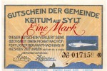 Notgeld Gemeinde Keitum , 685.1.e , 1 Mark Schein in kfr. von 1920 , Schleswig Holstein Seriennotgeld