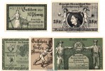 Notgeld Gemeinden Oberweißbach 1003.1 , Set mit 5 Scheinen in kfr. von 1921 , Thüringen Seriennotgeld