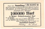 Notgeld Gewerkschaft Ehmen , 100.000 Mark Schein in kfr. Keller 1243.g-k von 1923 , Niedersachsen Inflation