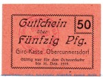 Notgeld Giro Kasse Obercunnersdorf 5215.05.12 , 50 Pfennig Schein in kfr. o.D. Sachsen Verkehrsausgabe