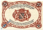 Notgeld Glauchau , 25 Pfennig Schein - 31.12.1918 , Tieste 2260.05.02 , von 1917 , Sachsen Verkehrsausgabe