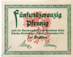 Notgeld Greifenberg , 25 Pfennig Schein , 3 Monate nach .. , Tieste 2435.05.10 , von 1919 , Pommern Verkehrsausgabe