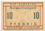 Notgeld Gut Hamfelde Lauenburg 2775.05.01 , 10 Pfennig Schein in kfr. o.D. Niedersachsen Verkehrsausgabe