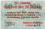 Notgeld Hafenbetriebsverein Hamburg 3765.145.15 , 20 Pfennig Schein in kfr. April 1920 , Hamburg Verkehrsausgabe