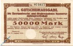 Notgeld Hannover , Überlandwerke , 50.000 Mark Schein gbr , Keller 2168.b , 11.08.1923 , Niedersachsen Großnotgeld