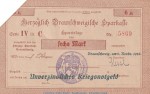 Notgeld Herz. Sparkasse Braunschweig , 6 Mark Schein in kfr.E Geiger 058... von 1918 , Niedersachsen Grossnotgeld