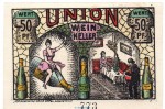 Notgeld Hotel Union Kiel 693.1.b , 50 Pfennig Schein in kfr. o.D. Schleswig Holstein Seriennotgeld