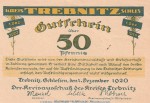 Notgeld Kreis Trebnitz , 50 Pfennig Schein in kfr. Tieste 7400.10.06 , Dez. 1920 , Schlesien Verkehrsausgabe