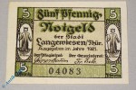 Notgeld Langewiesen , 5 Pfennig Schein ohne Stempel , Mehl Grabowski 772.1 b , von 1921 , Thüringen Seriennotgeld