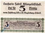 Notgeld Magdeburg , Saccarin Fabrik , 5 Pfennig Schein , Tieste 4340.05.10 , Sachsen Verkehrsausgabe