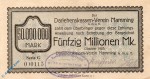 Notgeld Mamming , 50 Millionen Mark Schein , Serie G , Keller 3426.g , 10.1923 , Bayern Großnotgeld