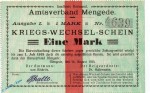Notgeld Mengede , 1 Mark Schein in kfr. Dießner 228.II.4.c , von 1914 , Westfalen Notgeld 1914 1915