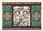 Notgeld Naunhof , rotes Kreuz , 50 Pfennig Schein Nr 1 , Mehl Grabowski 929.1 , von 1921 , Sachsen Seriennotgeld