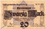 Notgeld Regensburg , 20 Mark Schein in kfr. E , Geiger 440.03.a , 08.10.1918 , Bayern Großnotgeld