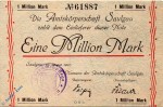 Notgeld Saulgau , Amtskörperschaft , 1 Million Mark Schein , Keller 4726 a , 27.08.1923 , Württemberg Großnotgeld