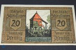 Notgeld Stadt Schleusingen 1181.3.a-b  , 20 Pfennig Schein gelblich und dick in kfr. o.D. Thüringen Seriennotgeld