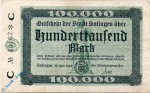 Notgeld Solingen , Stadt , 100.000 Mark Schein , Keller 4809 b , 10.07.1923 , Rheinland Großnotgeld