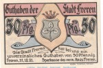 Notgeld Sparkasse Freren 387.1 , 50 Pfennig Schein in kfr. von 1921 , Niedersachsen Seriennotgeld