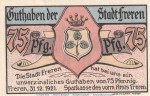 Notgeld Sparkasse Freren 387.1 , 75 Pfennig Schein in kfr. von 1921 , Niedersachsen Seriennotgeld