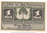 Notgeld Sparkasse Lähn 756.1.a , 1 Mark -Dat + US- in kfr. von 1922 , Schlesien Seriennotgeld