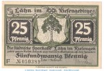 Notgeld Sparkasse Lähn 756.1.a , 25 Pfennig -mit US- in kfr. o.D. Schlesien Seriennotgeld