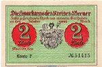 Notgeld Sparkasse Weener a.d. Ems , 2 Mark Schein Konto F in kfr. o.D. Niedersachsen Seriennotgeld