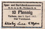 Notgeld Spar u. Darl. Verein Tichau 7350.05.15 , 10 Pfennig Schein in kfr. von 1917 , Oberschlesien Verkehrsausgabe