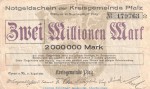 Notgeld Speyer - Kreisgemeinde Pfalz , 2 Millionen Mark Schein in gbr. Keller 4286.b von 1923 , Pfalz Inflation
