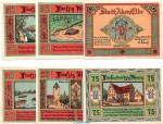 Notgeld Stadt Aken 8.2.a , Set mit 6 Scheinen Papier dünn in kfr. von 1921 , Sachsen Anhalt Seriennotgeld