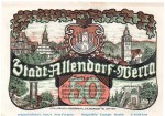 Notgeld Stadt Allendorf 12.1 , 50 Pfennig Schein Serie 1 in kfr. o.D. Hessen Seriennotgeld