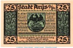 Notgeld Stadt Arys 47.1 , 25 Pfennig Schein in kfr. von 1921 , Ostpreussen Seriennotgeld