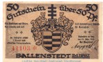 Notgeld Stadt Ballenstedt 61.3 , 50 Pfennig Schein Nr.2 in kfr. von 1921 , Sachsen Anhalt Seriennotgeld
