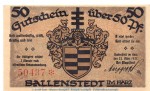Notgeld Stadt Ballenstedt 61.3 , 50 Pfennig Schein Nr.6 in kfr. von 1921 , Sachsen Anhalt Seriennotgeld