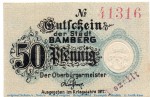 Notgeld Stadt Bamberg 0310.05.05 , 50 Pfennig Schein bezahlt in kfr. von 1917 , Bayern Verkehrsausgabe