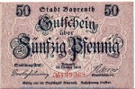 Notgeld Stadt Bayreuth 0365.05.01 , 50 Pfennig Schein in kfr. von 1918 , Bayern Verkehrsausgabe