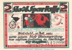 Notgeld Stadt Bielefeld 103.12 , 5 Mark Schein in kfr. von 1921 , Westfalen Seriennotgeld