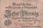 Notgeld Stadt Bingerbrück , 10 Pfennig Schein in gbr. Tieste 0635.05.01 von 1917 , Rheinland Verkehrsausgabe