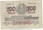 Notgeld Stadt Burg , 200 Mark -Überdruck- in gbr. Müller 720.3 von 1922 , Sachsen Anhalt Inflation