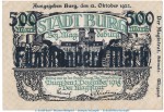 Notgeld Stadt Burg , 500 Mark -Überdruck- in gbr. Müller 720.4.a von 1922 , Sachsen Anhalt Inflation