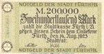 Notgeld Stadt Fürth , 200.000 Mark Schein in gbr. Keller 1654.b von 1923 , Bayern Inflation