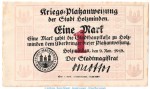 Notgeld Stadt Holzminden , 1 Mark Schein in gbr. Geiger 242.01 von 1918 , Niedersachsen Grossnotgeld