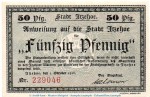 Notgeld Stadt Itzehoe 3225.05.15 , 50 Pfennig Schein in kfr. von 1918 , Schleswig Holstein Verkehrsausgabe