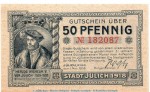 Notgeld Stadt Jülich 3295.05.10 , 50 Pfennig -Drfa.19 mm- in kfr. von 1918 , Rheinland Verkehrsausgabe