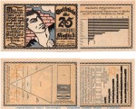 Notgeld Stadt Kahla 668.7 , 4 x 25 Pfennig -Statistik- in kfr. von 1921 , Thüringen Seriennotgeld