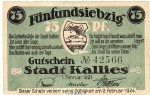 Notgeld Stadt Kallies 672.1 , 75 Pfennig Schein in kfr. von 1921 , Pommern Seriennotgeld