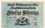 Notgeld Stadt Mühlhausen 4660.05.05 , 50 Pfennig Schein in kfr. von 1918 , Elsass Verkehrsausgabe