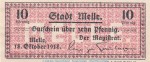 Notgeld Stadt Melle , 10 Pfennig Schein in kfr. Tieste 4475.05.16 von 1918 , Niedersachsen Verkehrsausgabe