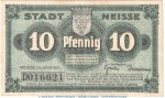 Notgeld Stadt Neisse , 10 Pfennig Schein in gbr. Tieste 4795.05.20 von 1919 , Schlesien Verkehrsausgabe